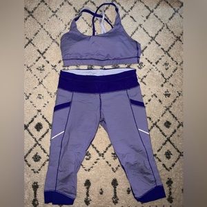 Lululemon, size medium, 3 piece, color purple, used, workout, crop length